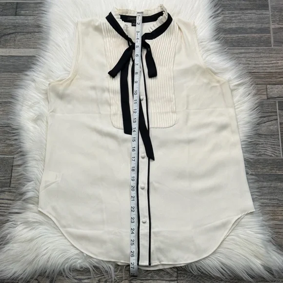 Ann Taylor Cream Blouse With Black Neck Tie - Picture 6 of 8